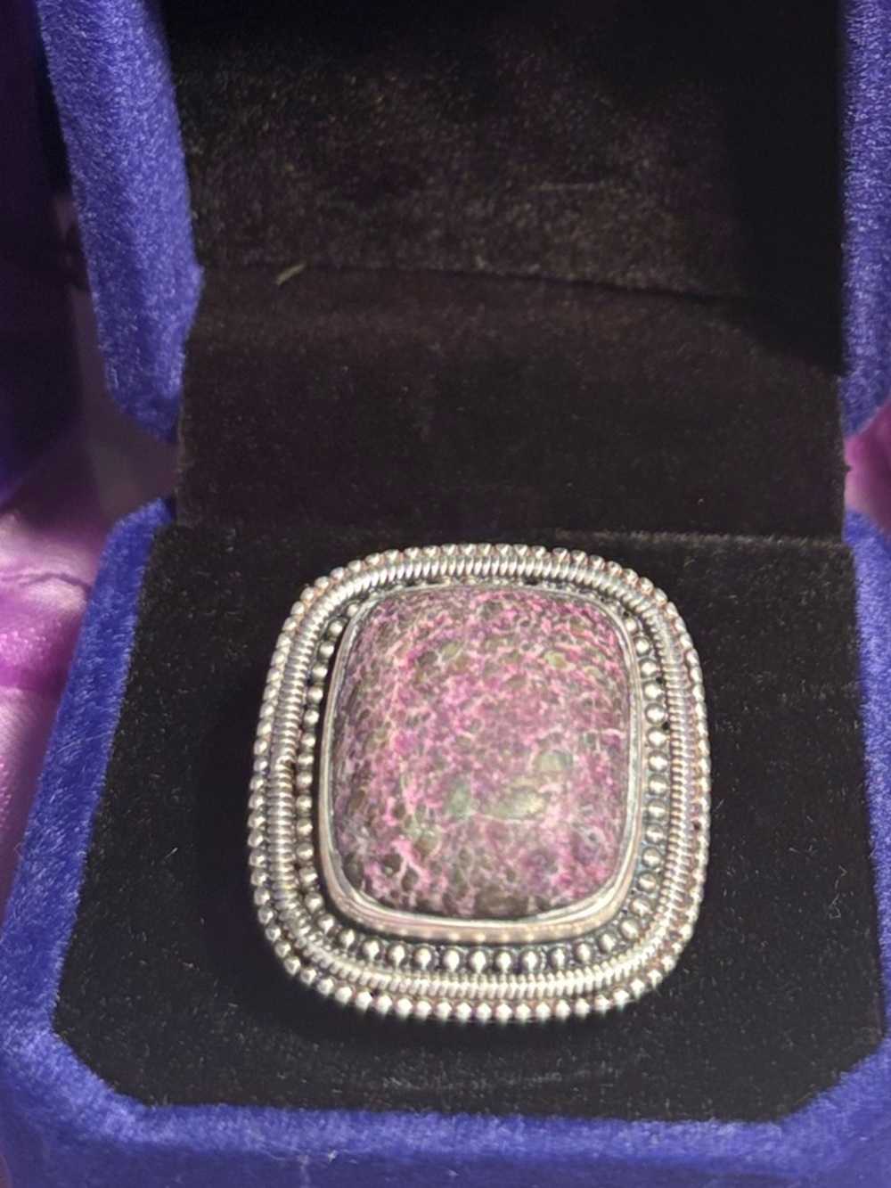 Chic Silver and Purpurite stone Ring 925 sterling silver cocktail vintage ring - Picture 6 of 15